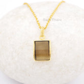 Smoky Quartz Necklace - Sterling Silver - Gold Plated Pendant Necklace - Step Cut - Jewelry Manufacturer - Gift For Her -Jewelry For Healing